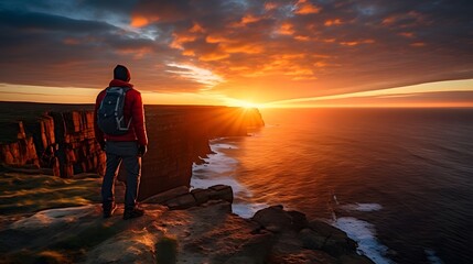 Wall Mural - Adventurer Watching Sunset