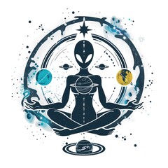 Wall Mural - Cosmic Meditation: Alien Figure in a Celestial Mandala
