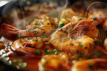 Wall Mural - Michelin starred French Marseille Style Shrimp Stew, food photography