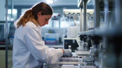 Poster - An engineer is conducting experiments in a science lab, wearing a lab coat. AIG41