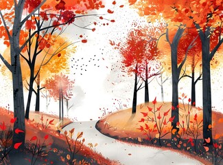 Wall Mural - colorful autumn forest path