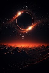 Wall Mural - stunning digital art of a cosmic eclipse casting a fiery glow over a surreal alien landscape with da