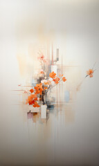 Wall Mural - Abstract full-length oil painting in white apricot color.