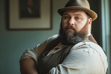 Wall Mural - A man with a long beard wearing a hat and vest.