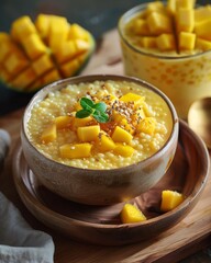 Wall Mural - A mango sago , food photography on a plate