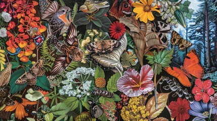 Sticker - Nature's Tapestry: A Collage of Colorful Insects and Flowers