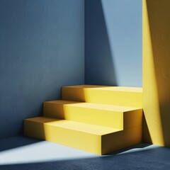 A product podium digital ad ikea vibes yellow sky blue midnight dark realistic shadows photography