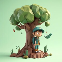 Sticker - a boy is standing in front of a tree