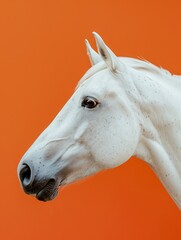 Photo portrait of a white horse on an orange background horse s muzzle high quality