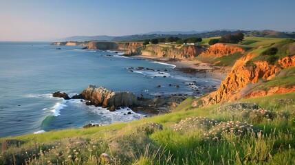 Canvas Print - Coastal Cliffs and Ocean Waves at Sunset