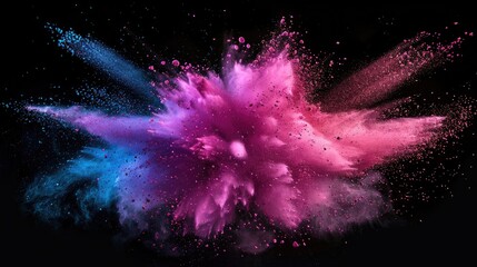 Canvas Print - Color powder explosion with glitter on black background