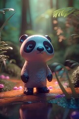 Poster - a small toy panda bear standing in a forest