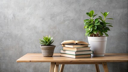 Canvas Print - Table with a potted plant and books on it, table, potted plant, books, interior, decoration, reading, study, home, decor