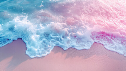 Wall Mural - Sea surf on a pink sand beach from a bird's eye view