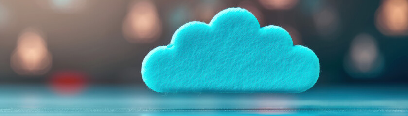 Poster - a fluffy blue cloud-shaped object against a blurred bokeh background, representing dreamy and abstra