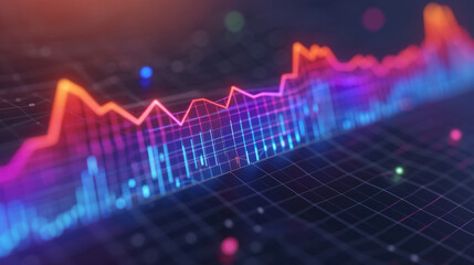 Poster - Abstract financial data visualization, neon colored line chart, digital analytics, futuristic technology, tech background, stock market graph.