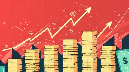 Wall Mural - Illustration of financial progress in business, with an upward graph demonstrating increasing profit development and successful financial outcomes.