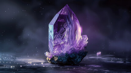 Wall Mural - A Single Purple Amethyst Crystal Against Dark Background