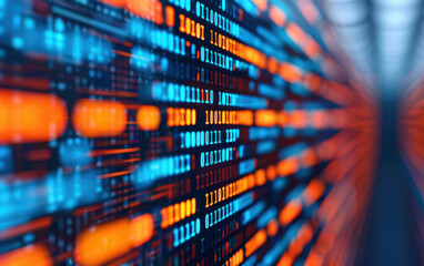 Poster - Abstract futuristic digital binary code background with glowing bits and blurred lines, representing data, technology, and communication.