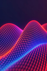 Poster - Abstract futuristic neon wave grid with vibrant red and blue colors creating dynamic patterns and a modern, technology-inspired design.