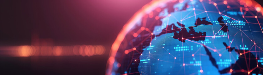 Poster - Futuristic digital globe with network connections and data points, showcasing technology, connectivity, and global communication in a high-tech environment.