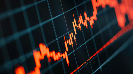 Poster - Fluctuating stock market graph displayed on a dark background, highlighting economic trends and financial analytics through dynamic data visualization.
