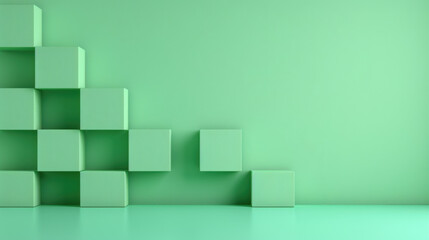 Poster - Minimalist green cubes arranged on a solid background. Modern abstract geometric design, clean and simple structure. Creative composition for backgrounds.