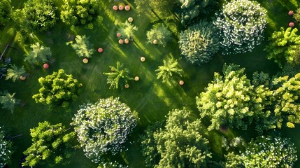 Sticker - Lawn with fruit trees where green grass image