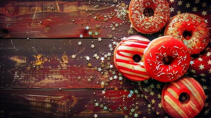 Wall Mural - American Flag Themed Donut Platter with Colorful Icing and Sprinkles