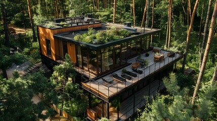 Wall Mural - A modular house in the forest picture