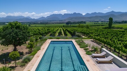 Canvas Print - Swimming pool with views of the vineyards image