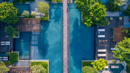 Canvas Print - A swimming pool with bridges and pavilions