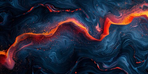 Wall Mural - Black blue orange red abstract grainy poster background vibrant color wave dark noise texture cover header design, Generative AI