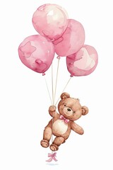 Wall Mural - A teddy bear is holding onto a bunch of pink balloons