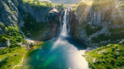 Wall Mural - A mountain waterfall with powerful streams image