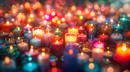 Wall Mural - A large number of various lit candles