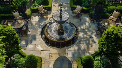 Sticker - Terrace with a fountain where water creates img