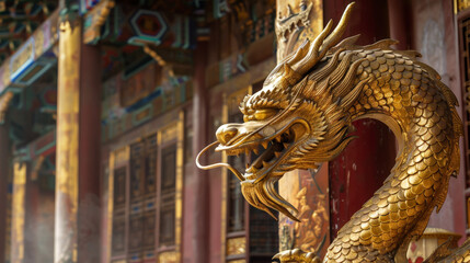 chinese dragon statue in an ancient temple