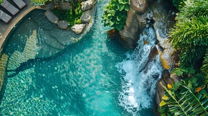 Sticker - A pool with a waterfall where clear water image