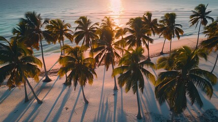 Palm grove at sunset where tall palm image