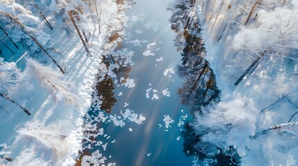 Wall Mural - A winter forest with a river img