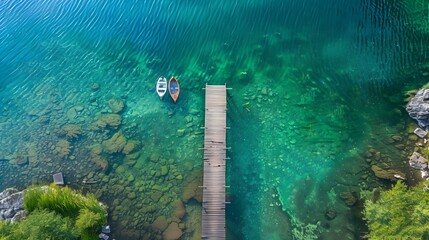 Wall Mural - Pier on a lake with crystal clear waters img