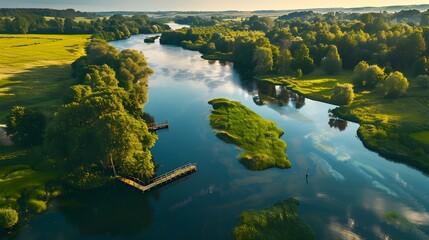 Canvas Print - River landscape with a slowly flowing river picture