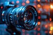 © aicandy - Close-up image of a detailed camera lens with intricate reflections and bokeh background, underscoring the precision engineering and optical clarity fundamental to professional photography
