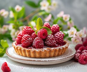 Wall Mural - Raspberry Tartlet With Powdered Sugar