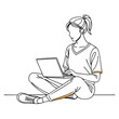 © Dream House - A girl sitting with laptop line art illustration