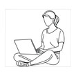 © Dream House - A girl sitting with laptop line art illustration
