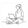 © Dream House - A woman Sitting on the ground and browsing a laptop line art illustration