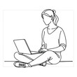 © Dream House - A woman Sitting on the ground and browsing a laptop line art illustration