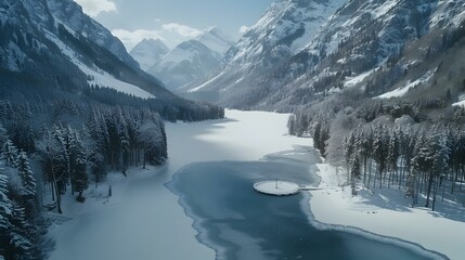 Sticker - A snow-covered lake in the mountains